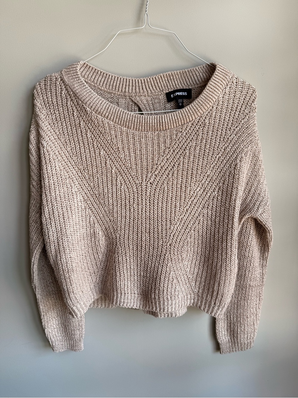 Express wide crew neck knit sweater. Color tarnish/oatmeal. Size xs
